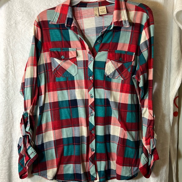Tops - Red/blue/teal button down